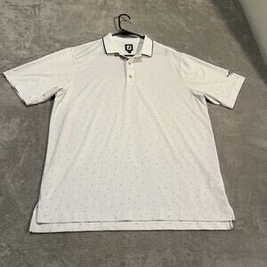 Footjoy Push Play Print Lisle Polo Shirt Mens Large White Golf Slammer & Squire